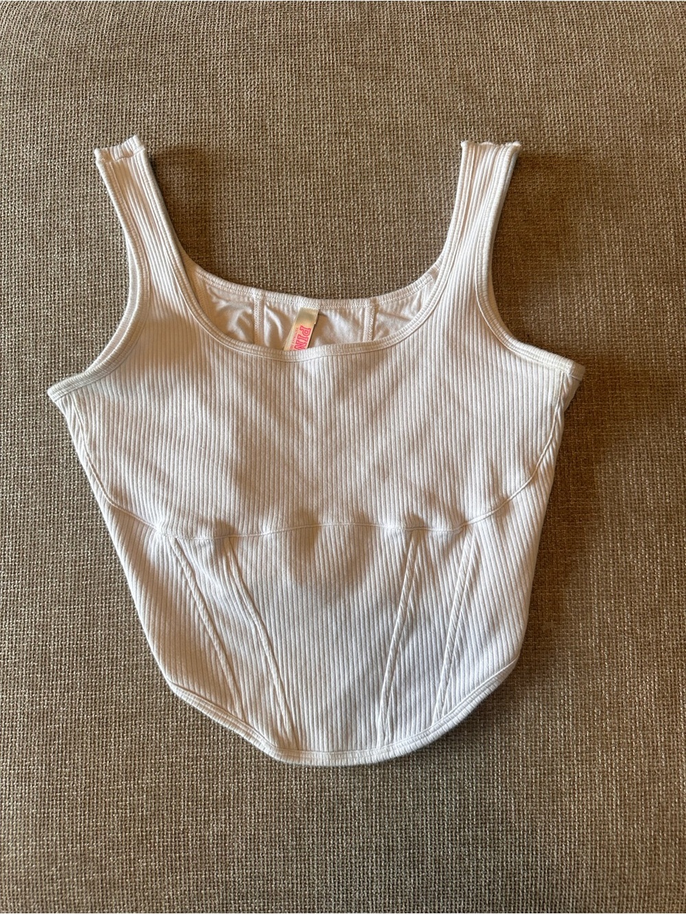 Victoria's Secret White Ribbed Corset-Style Crop Tank